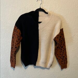 Colorblock Leopard Sleeve Sweater